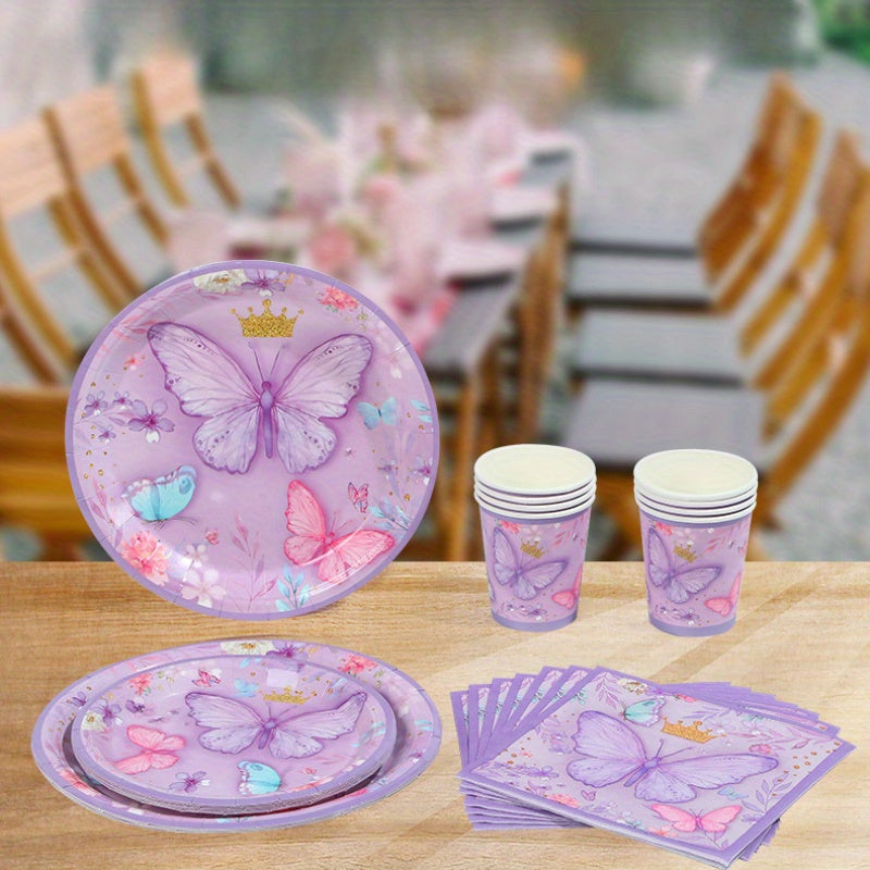 40-piece butterfly disposable tableware set for parties and gatherings. Ideal for birthdays, picnics, and themed decorations.