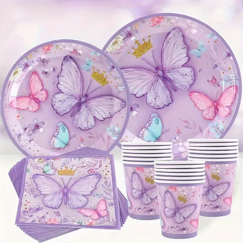 40-piece butterfly disposable tableware set for parties and gatherings. Ideal for birthdays, picnics, and themed decorations.