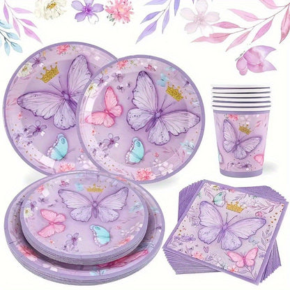 40-piece butterfly disposable tableware set for parties and gatherings. Ideal for birthdays, picnics, and themed decorations.