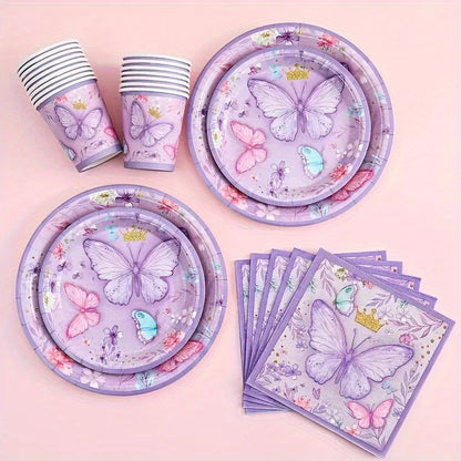 40-piece butterfly disposable tableware set for parties and gatherings. Ideal for birthdays, picnics, and themed decorations.