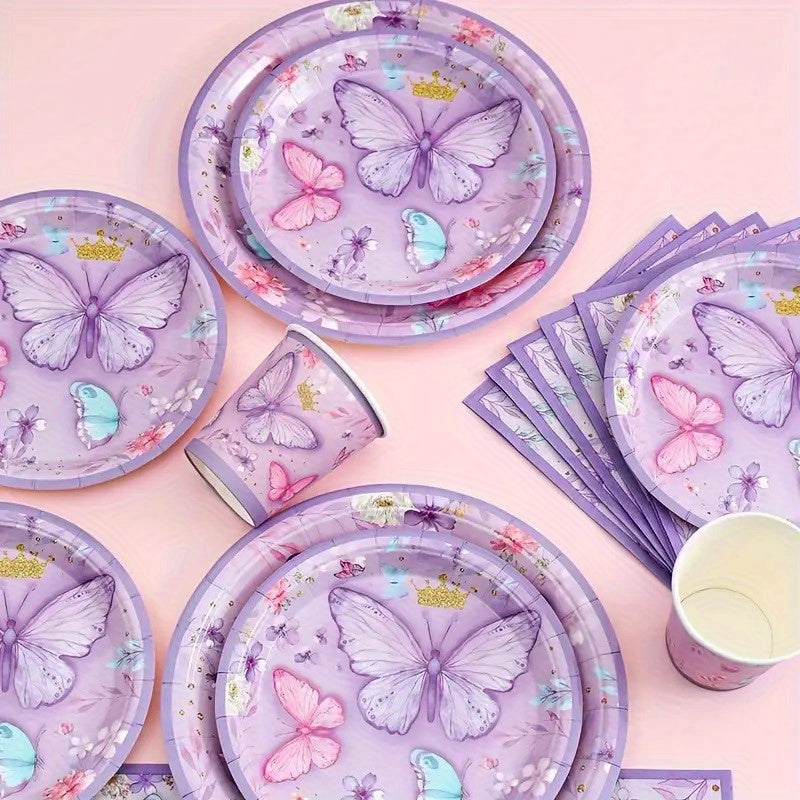 40-piece butterfly disposable tableware set for parties and gatherings. Ideal for birthdays, picnics, and themed decorations.