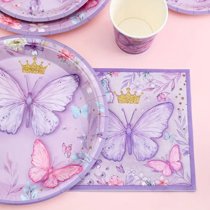 40-piece butterfly disposable tableware set for parties and gatherings. Ideal for birthdays, picnics, and themed decorations.