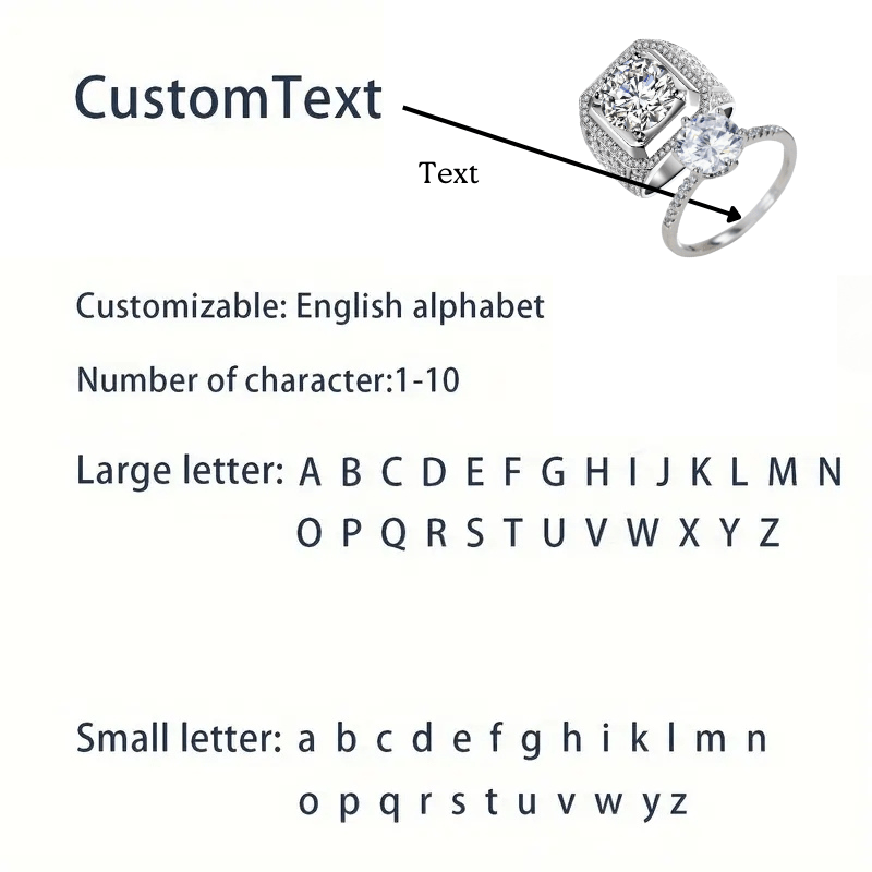 Customize your own Moissanite Engagement Ring with personalized name and love lettering. This 3/5CT ring is made of S925 Sterling Silver and is ideal for couples. Choose between a Square or Classic Round Cut design.