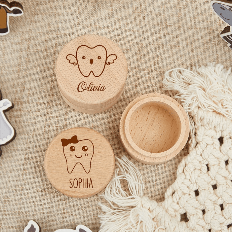 Engraved Wooden Tooth Fairy Box - Personalized Baby Tooth Keepsake Holder with Custom Name, Rustic Wood Lost Tooth Container with Lid for Children, Perfect New Baby Gift, Suitable for Ages 14 and Up - 1 Piece