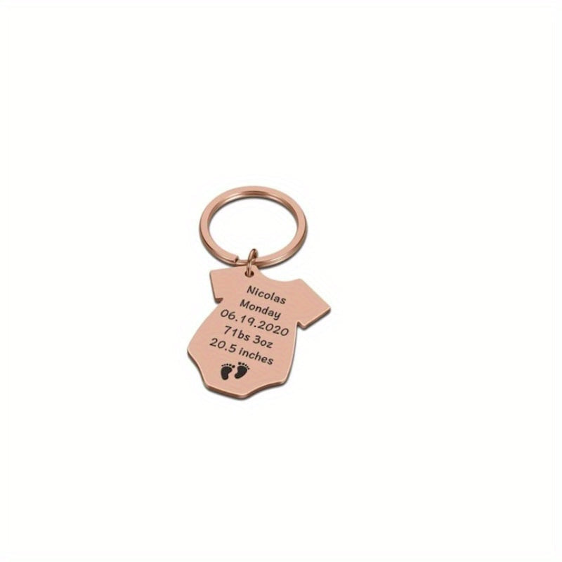 Customized Stainless Steel Keychain featuring Name, Weight, Height, and Date of Birth for Birth Announcement - Unique Personalized Memento