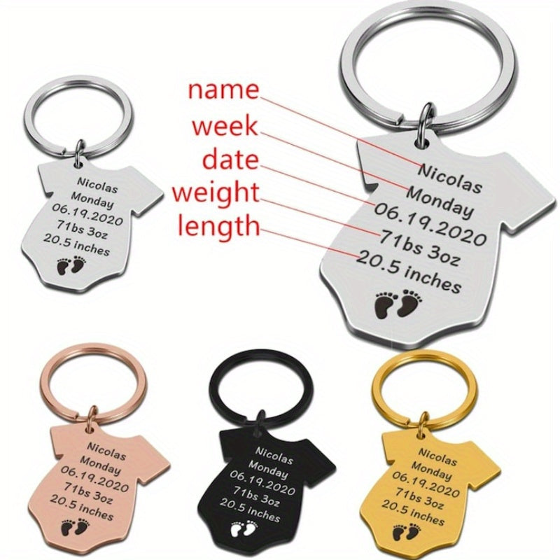 Customized Stainless Steel Keychain featuring Name, Weight, Height, and Date of Birth for Birth Announcement - Unique Personalized Memento