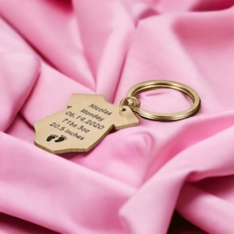 Customized Stainless Steel Keychain featuring Name, Weight, Height, and Date of Birth for Birth Announcement - Unique Personalized Memento