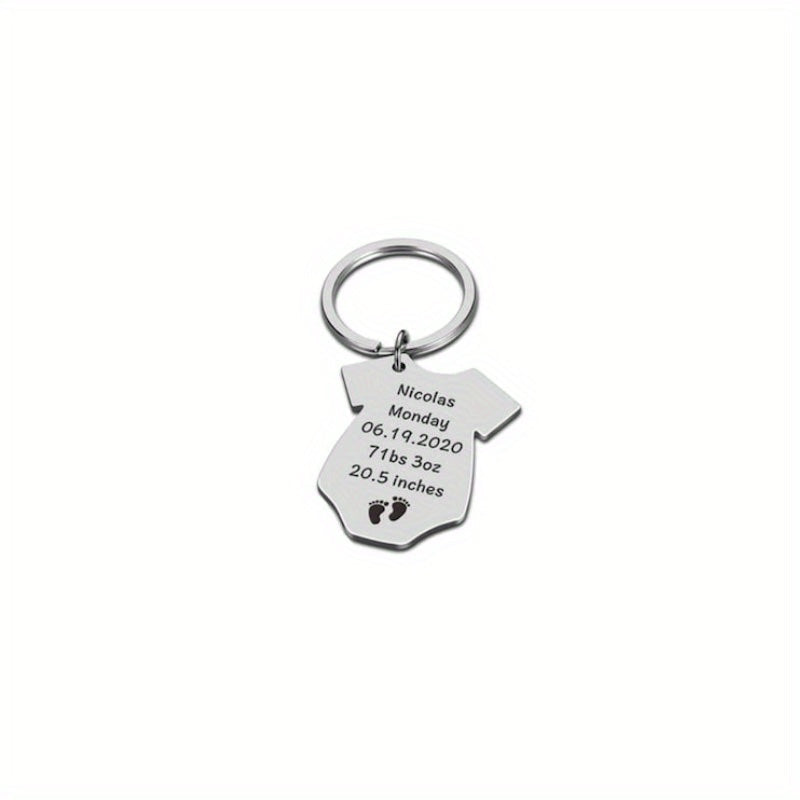 Customized Stainless Steel Keychain featuring Name, Weight, Height, and Date of Birth for Birth Announcement - Unique Personalized Memento