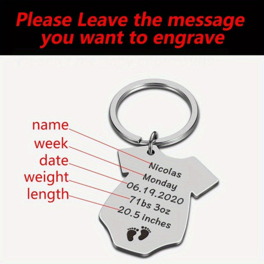 Customized Stainless Steel Keychain featuring Name, Weight, Height, and Date of Birth for Birth Announcement - Unique Personalized Memento