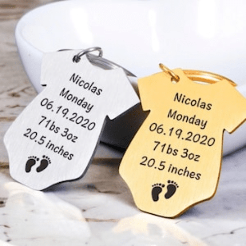 Customized Stainless Steel Keychain featuring Name, Weight, Height, and Date of Birth for Birth Announcement - Unique Personalized Memento