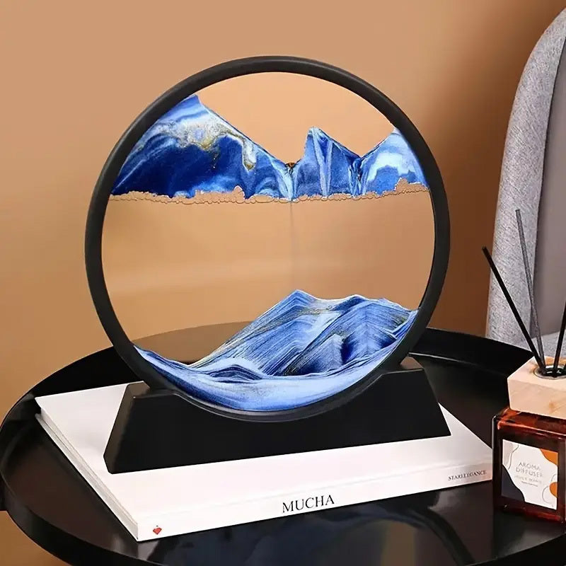 3D Quicksand Art Desktop - Relaxing Sand Landscape, Blue/Black Fiberglass, Ideal for Home & Office Decor, Perfect for Winter and New Year