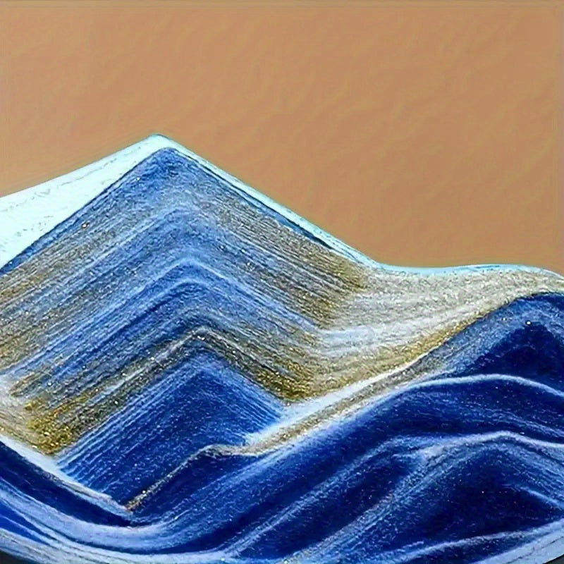 3D Quicksand Art Desktop - Relaxing Sand Landscape, Blue/Black Fiberglass, Ideal for Home & Office Decor, Perfect for Winter and New Year