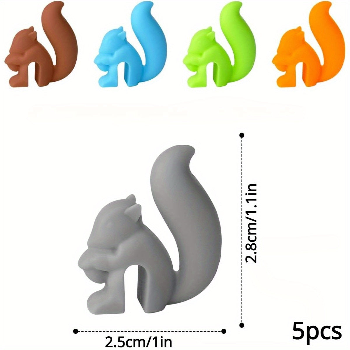 Набор из 5 держателей для чайных пакетиков - симпатичные силиконовые вешалки в форме белки для чашек и кружек, идеально подходят для дома, кофеен, чайных магазинов, пикников и в качестве чайных принадлежностей