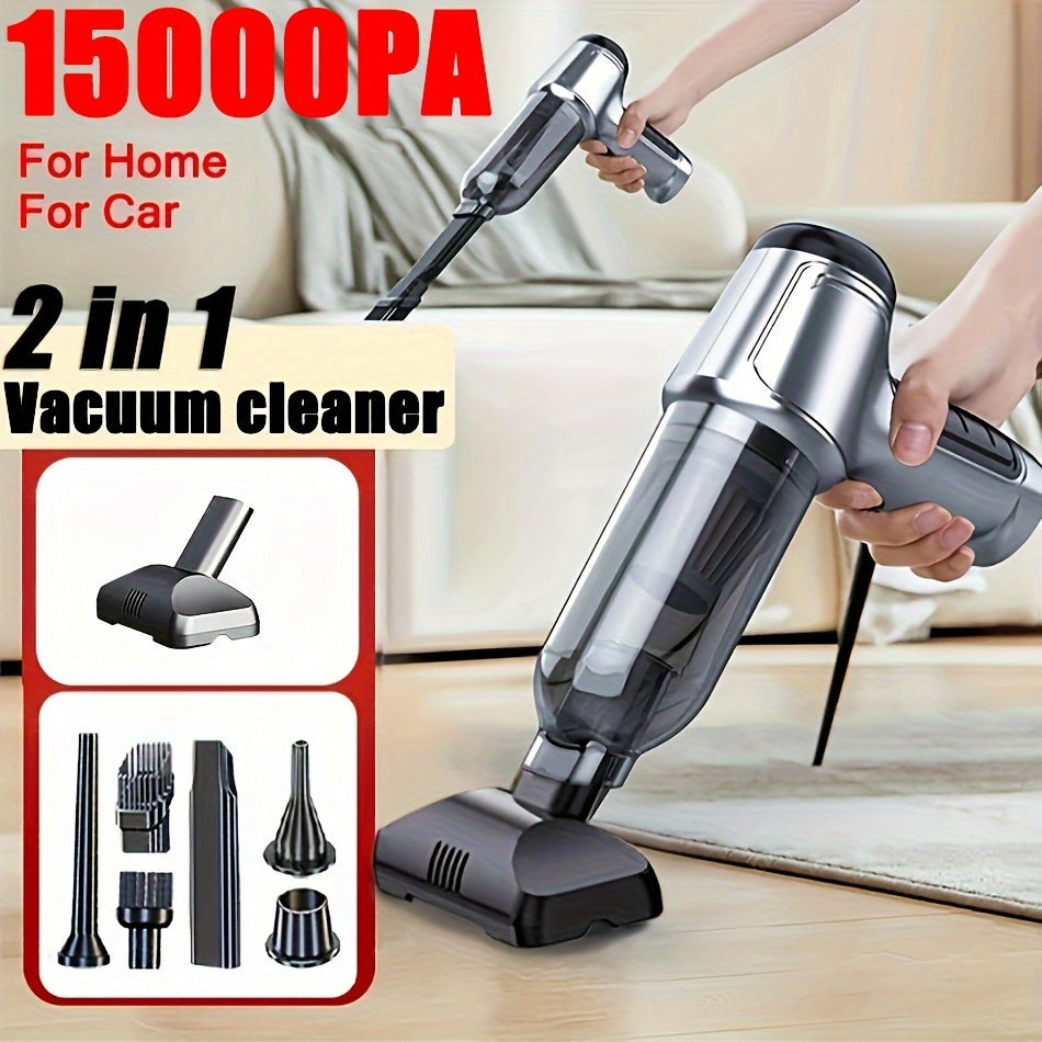 1 piece of a 2-in-1 wireless handheld vacuum cleaner with high suction power, suitable for both car and home cleaning, comes with a floor brush attachment and various cleaning tools.