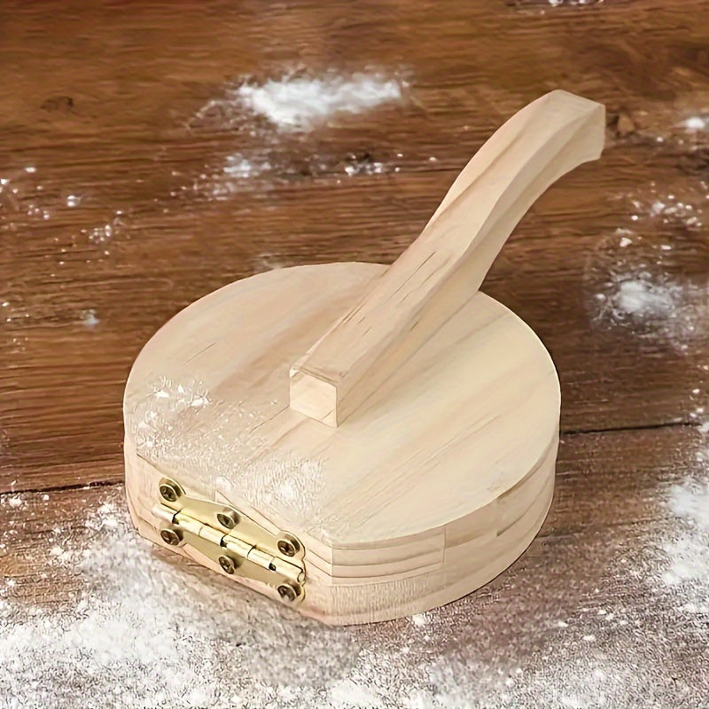 Solid wood dumpling wrapper press for home use, perfect for making dough buns. This auxiliary tool measures 19.0cm by 6.5cm.