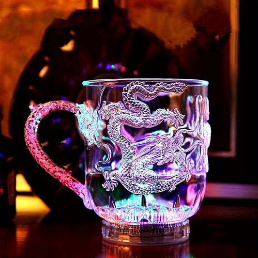 3D embossed LED Dragon Cup, color-changing light sensor mug for coffee & beer, ideal for parties, weddings, and Easter gifts.