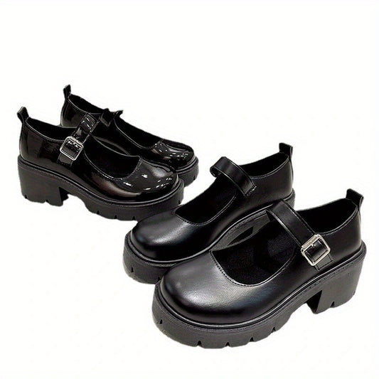 Stylish Mary Jane platform shoes for women with versatile faux leather and buckle closure, featuring a comfortable rubber sole for year-round wear.