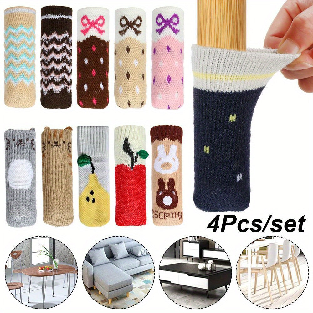 Anti-slip knitted chair leg socks for vintage-style floor protection. Fits 25mm-45mm table and chair feet. Easy to install with zippered, stretchable design. Keeps furniture secure and quiet.