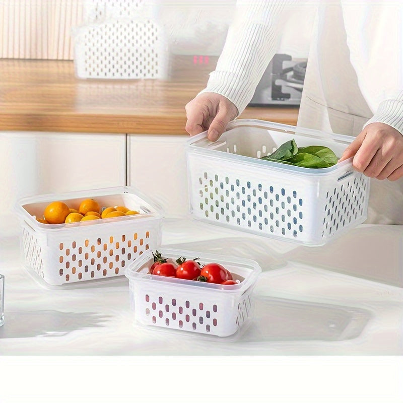 Premium Leak-Proof Food Storage Containers 4-Pack. BPA-Free with 2-Layer Airtight Design. Reusable and Stackable Kitchen Organizers, Ideal for Storing Fruits, Vegetables, Meat, and Grains in the Refrigerator. Made of Durable Plastic.