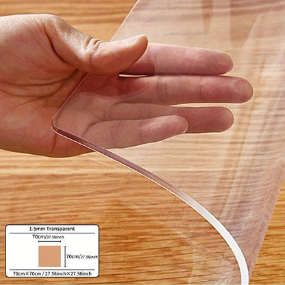 Premium 1pc PVC tablecloth protector, 1.5mm thick, scratch-resistant, easy to clean. Ideal for dining and coffee tables in homes and hotels. Transparent design with smooth texture.