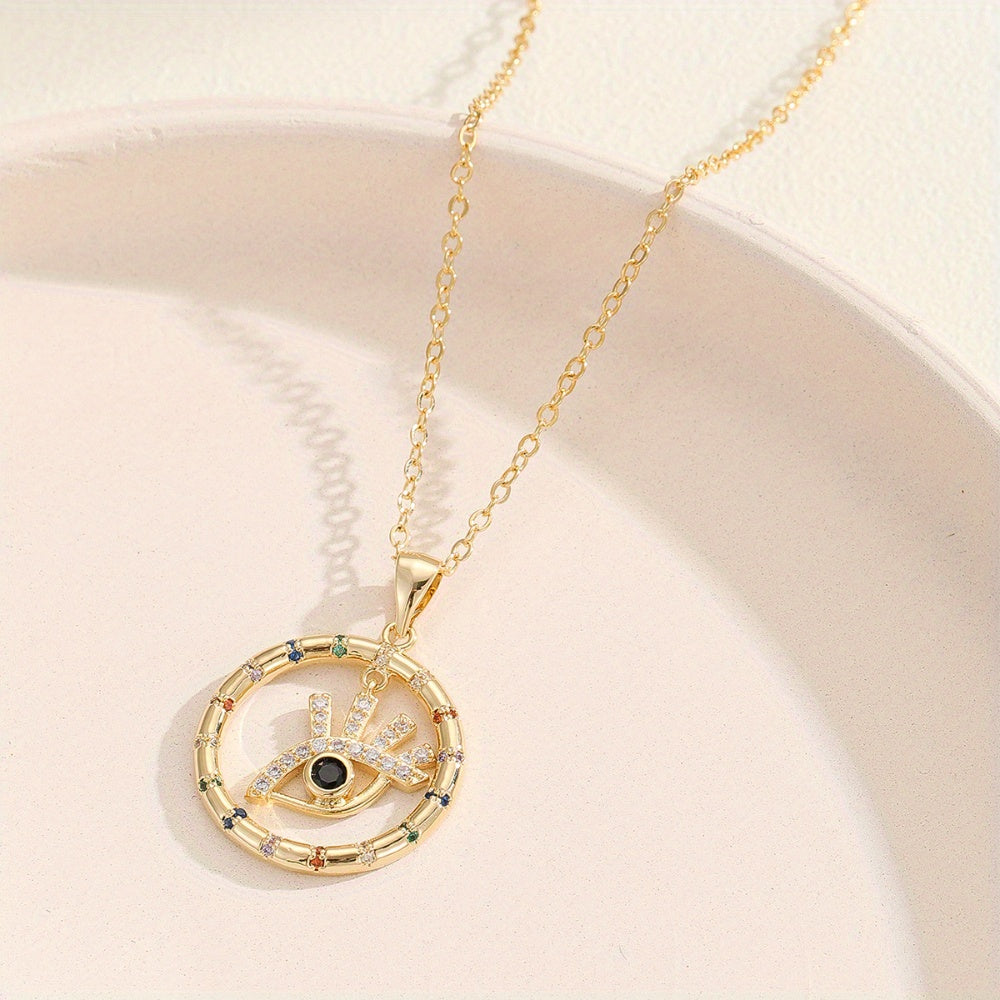 Punk-inspired Stainless Steel Necklace with Evil Eye Design, August Birthstone and Zirconia, Perfect for Daily or Vacation Wear, Ideal Valentine's Day Gift