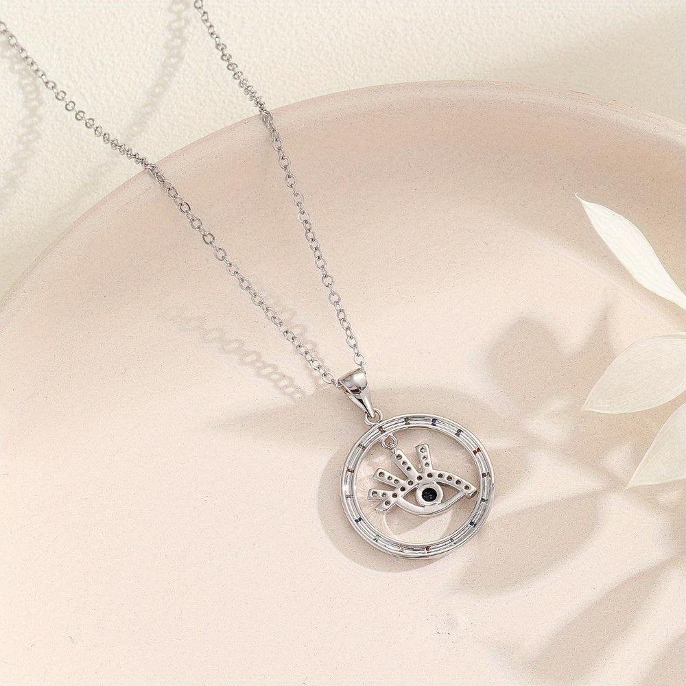 Punk-inspired Stainless Steel Necklace with Evil Eye Design, August Birthstone and Zirconia, Perfect for Daily or Vacation Wear, Ideal Valentine's Day Gift