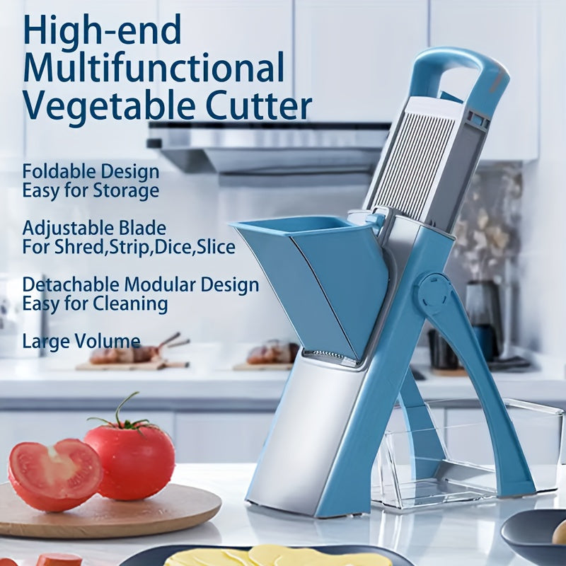 Multi-functional Manual Vegetable Cutter & Slicer - Safe Kitchen Tool with Grater, Comes with Storage Container