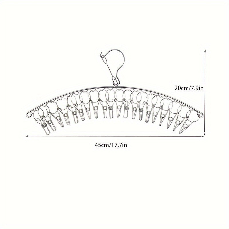 Compact Stainless Steel Clothes Hanger with 20 Clips - Sturdy & Corrosion-Resistant, Perfect for Air-Drying Socks, Bras, Underwear, Gloves, and Hats - Space-Saving Organizer for Neat Closet Storage, Clothing Hangers, Laundry Rack.