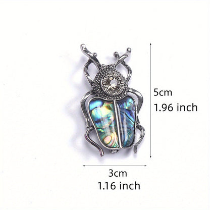 Classic Insect Series Brooches: Beetle-Shaped Shell & Rhinestone Pins, Suitable for Office & Casual Wear, Unisex Suit Accessories