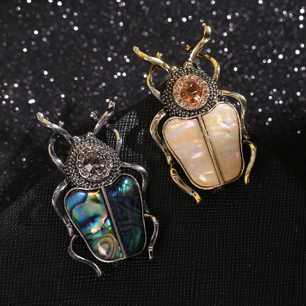 Classic Insect Series Brooches: Beetle-Shaped Shell & Rhinestone Pins, Suitable for Office & Casual Wear, Unisex Suit Accessories