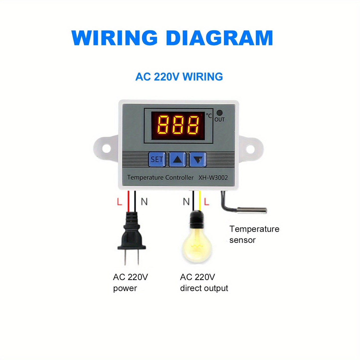 Raqamli LED Harorat Boshqaruvchisi XH-3002, 10A Termostat Regulyatori LCD Ko'rsatkich bilan, Dengiz Mahsulotlari Mashinalari va Sanoat Foydasi Uchun, AC110V~220V, Oson O'rnatish, Oq va Kulrang, Uy Termostati.