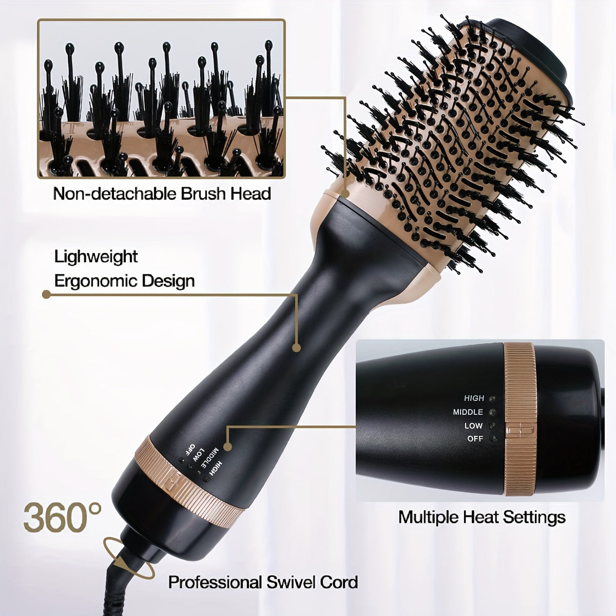 2-in-1 Hot Air Brush with Straightening Comb - Fast Styling, 1000W, Includes Storage Case - Ideal Gift for Women