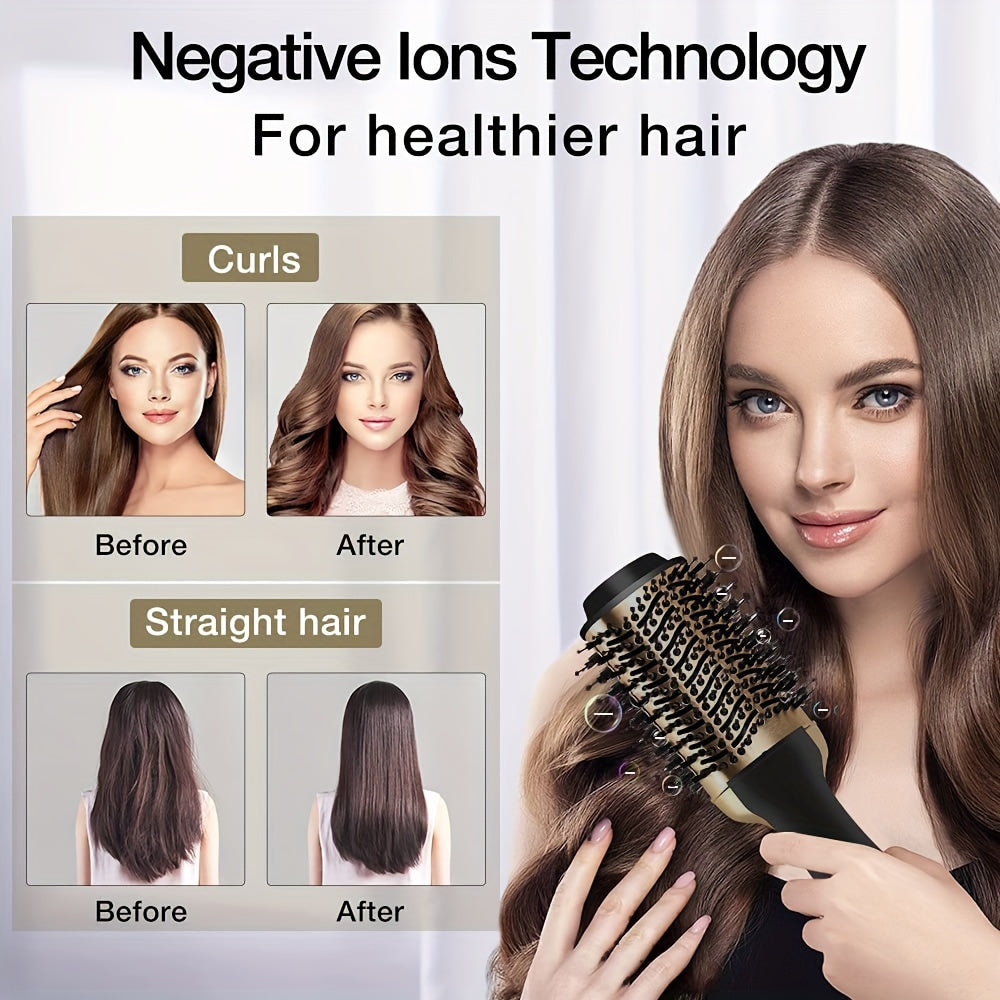 2-in-1 Hot Air Brush with Straightening Comb - Fast Styling, 1000W, Includes Storage Case - Ideal Gift for Women