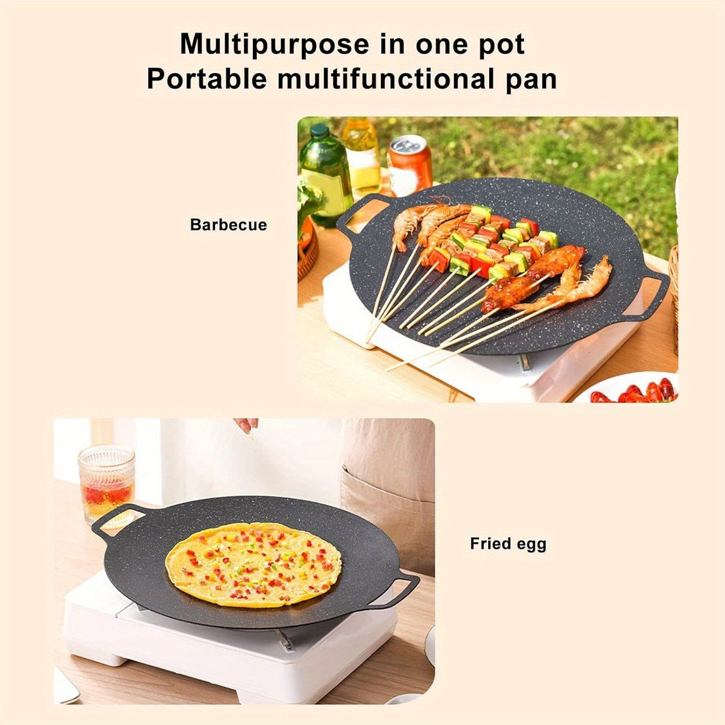 Eng ko'p sotiladigan yopishqoq dumaloq koreys gril panasi, tutqichi bilan, go'shtlar, pancake, qovurg'a uchun cast iron BBQ griddle - ko'p maqsadli pechka plitasi, 0.8mm qalin.