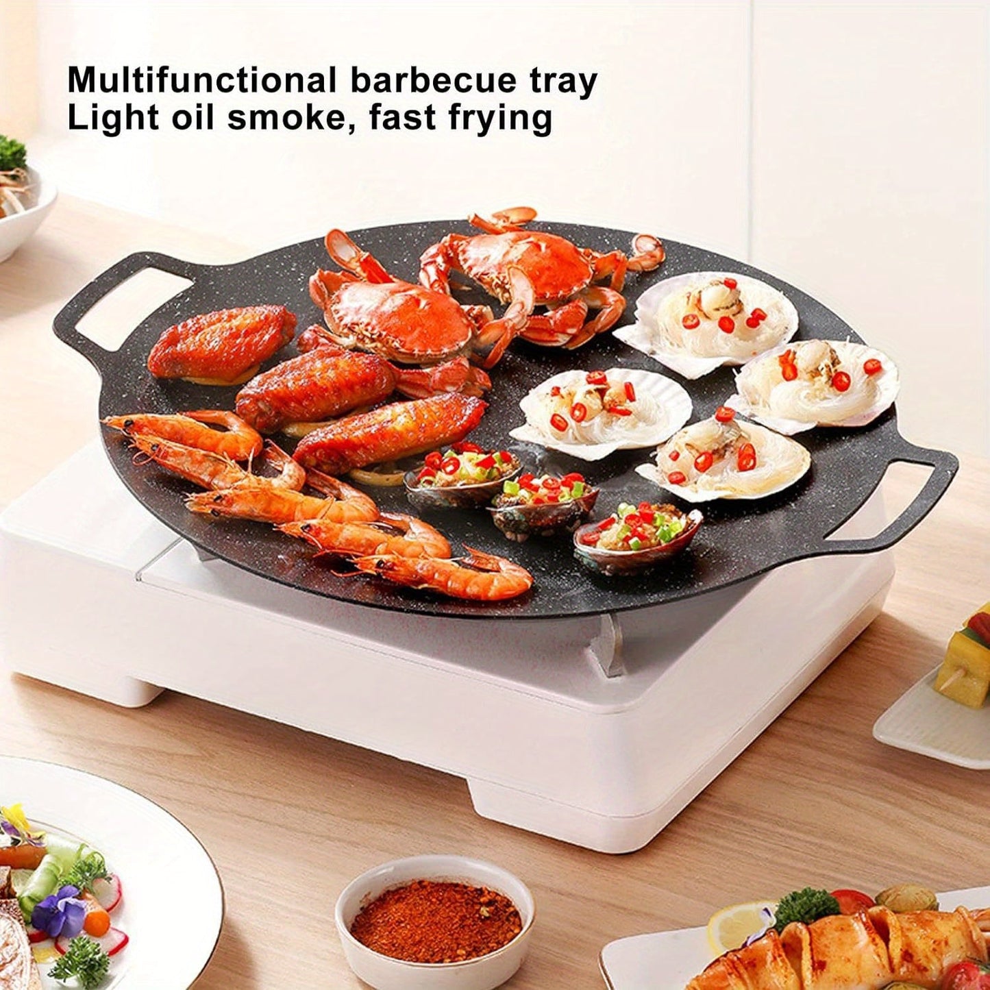 Eng ko'p sotiladigan yopishqoq dumaloq koreys gril panasi, tutqichi bilan, go'shtlar, pancake, qovurg'a uchun cast iron BBQ griddle - ko'p maqsadli pechka plitasi, 0.8mm qalin.