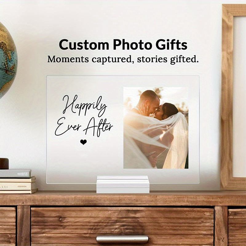 Personalized Acrylic Frame Wedding Photo Plaque: Perfect Gift for Engagements, Anniversaries, and Bridal Showers - Ideal for Newly Engaged Couples, Boyfriends, and Girlfriends