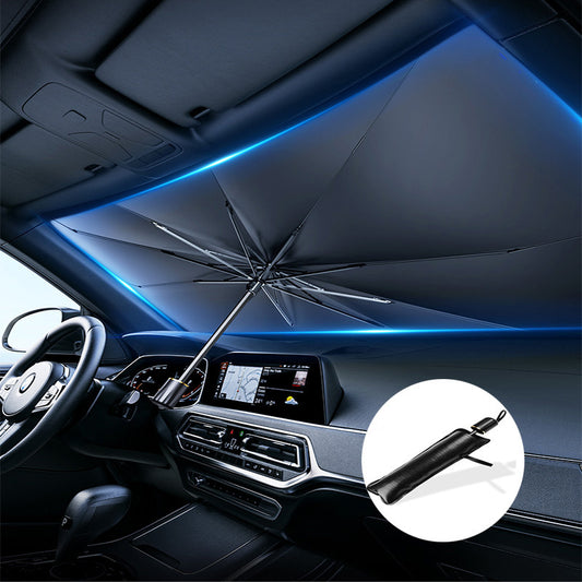 Portable UV protection car sunshade umbrella for most vehicles, with easy storage and thermal insulation.