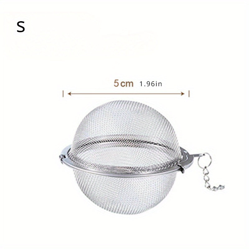 High-quality 304 stainless steel fine mesh tea and soup infuser ball for loose leaf tea, herbs, and spices. Sturdy construction with long chain hook for convenient use. Safe for food contact.