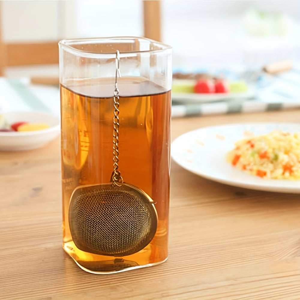 High-quality 304 stainless steel fine mesh tea and soup infuser ball for loose leaf tea, herbs, and spices. Sturdy construction with long chain hook for convenient use. Safe for food contact.