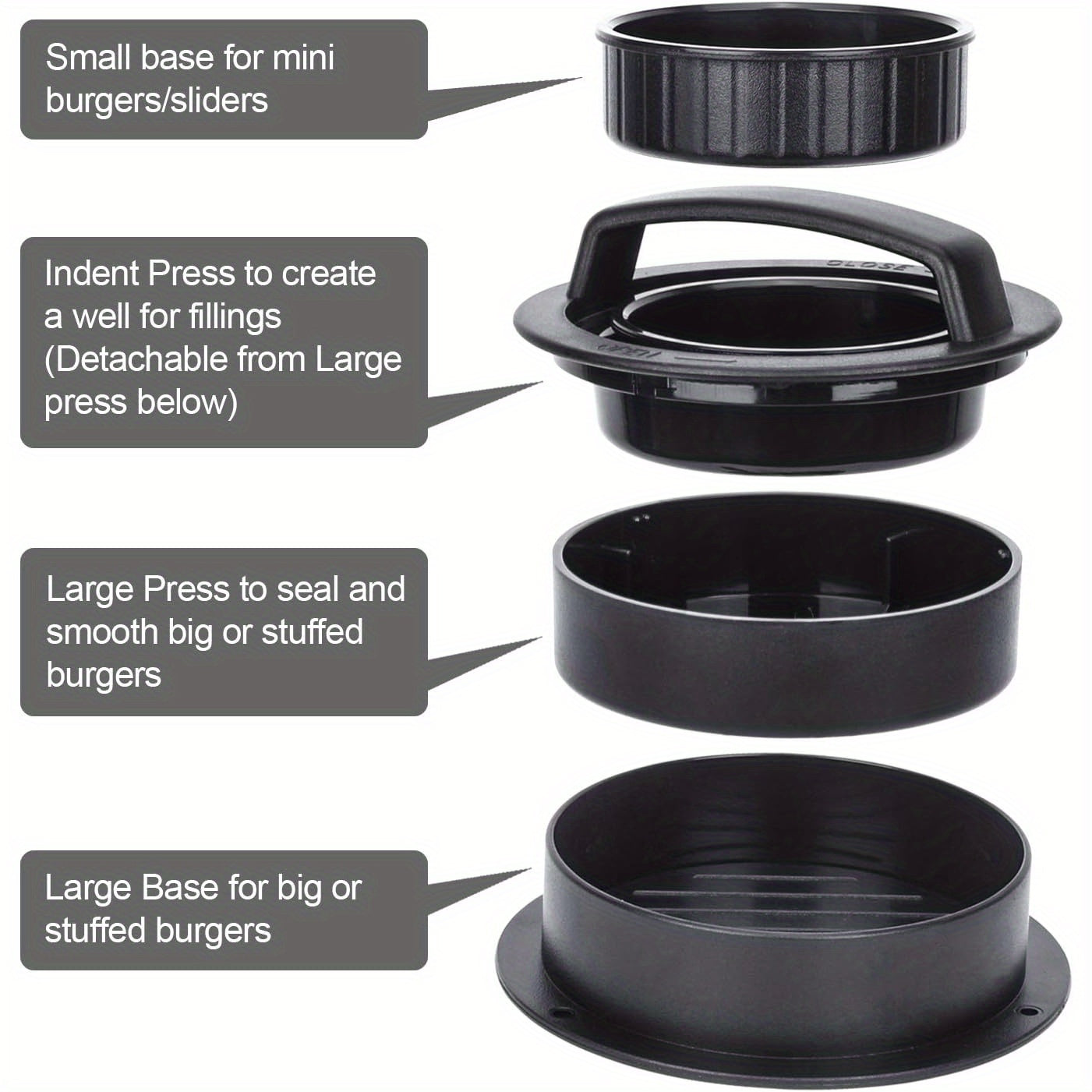 Non-stick qoplamali Gamburger Press va Patty Maker - Stuffed Burgers, Sliders va Beef Patties tayyorlash uchun ideal - Sizning oshxonangiz, BBQ yoki Barbecue uchun zarur bo'lgan gril asbobi