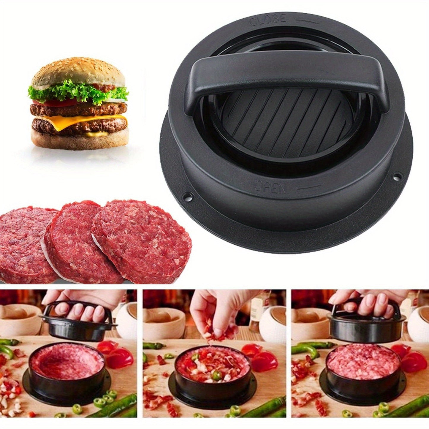 Non-stick qoplamali Gamburger Press va Patty Maker - Stuffed Burgers, Sliders va Beef Patties tayyorlash uchun ideal - Sizning oshxonangiz, BBQ yoki Barbecue uchun zarur bo'lgan gril asbobi