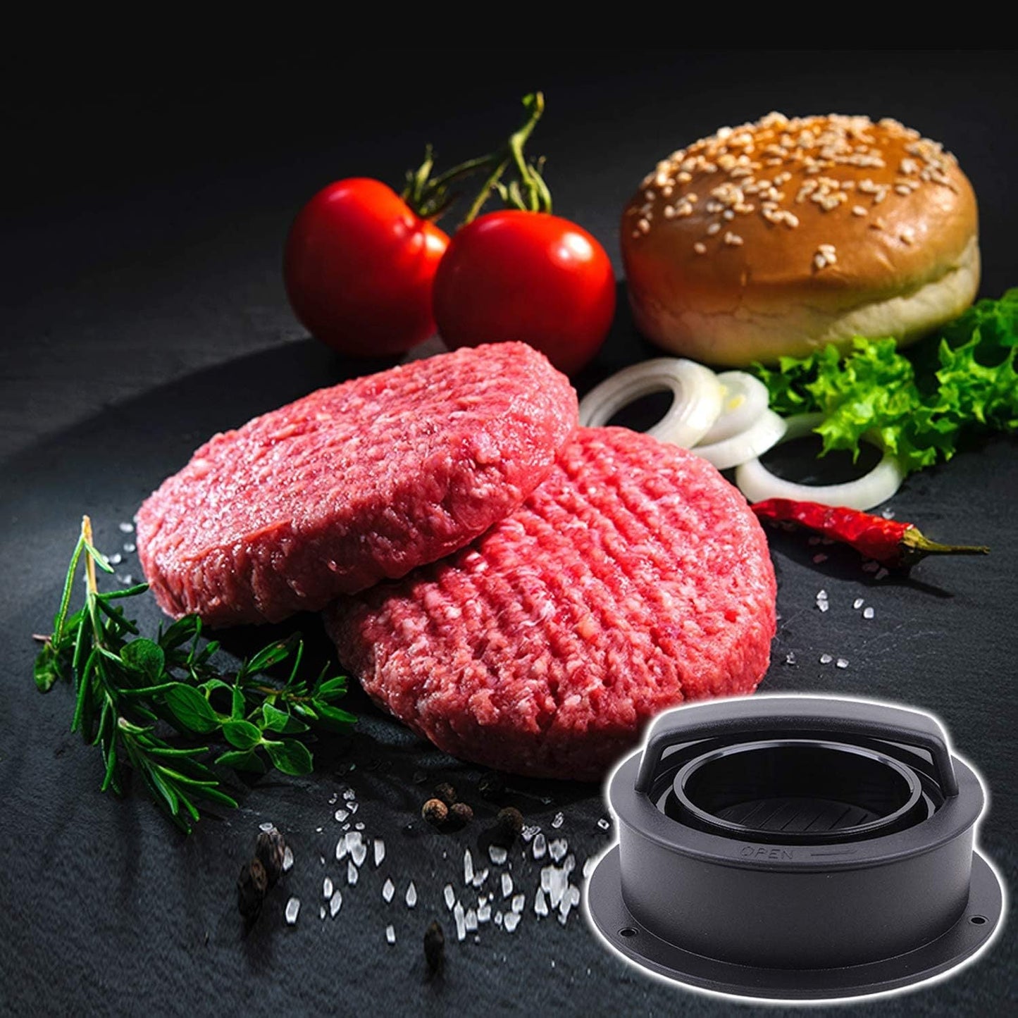 Hamburger Press and Patty Maker with Non-Stick Coating - Ideal for Making Stuffed Burgers, Sliders, and Beef Patties - A Must-Have Grilling Tool for Your Kitchen, BBQ, or Barbecue