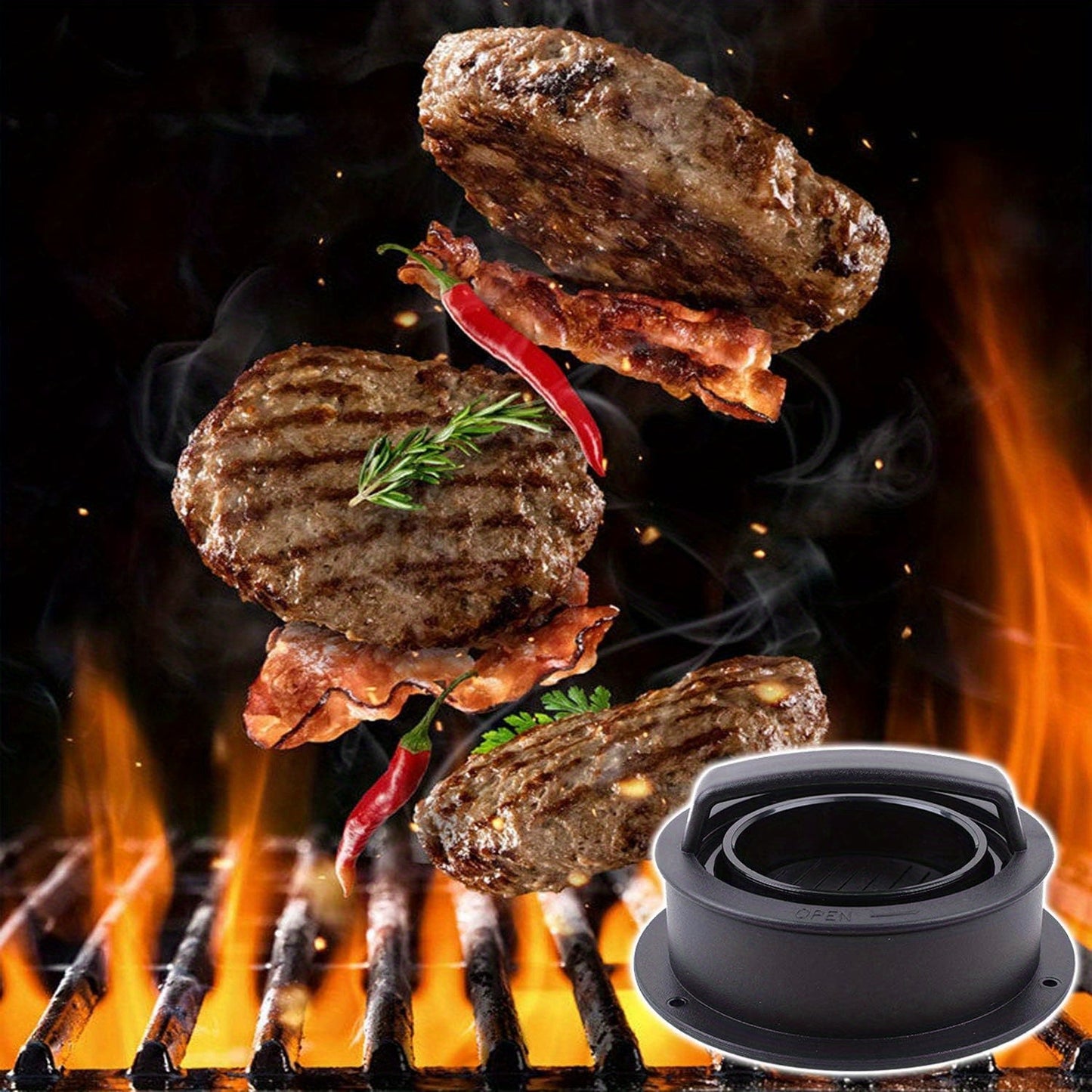 Non-stick qoplamali Gamburger Press va Patty Maker - Stuffed Burgers, Sliders va Beef Patties tayyorlash uchun ideal - Sizning oshxonangiz, BBQ yoki Barbecue uchun zarur bo'lgan gril asbobi