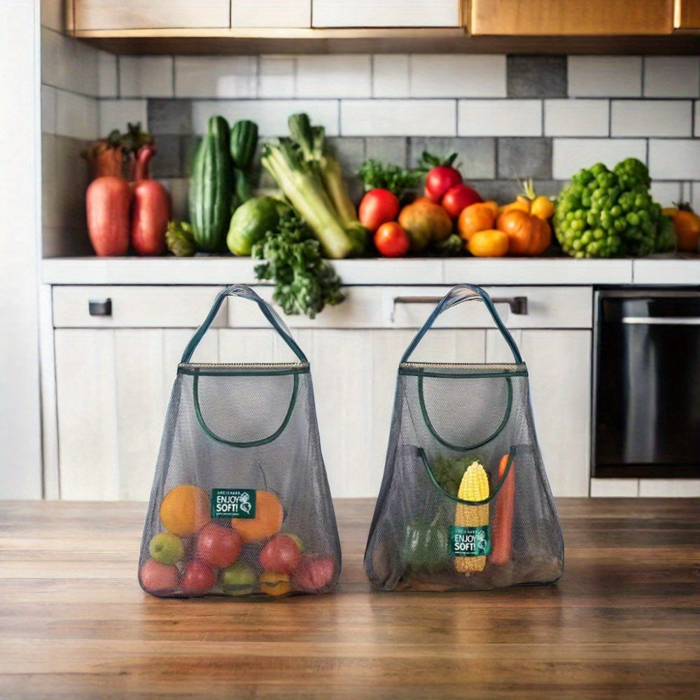 Multi-functional Farmhouse Mesh Hanging Bag - Efficiently Organize and Airy Storage Solution for Kitchen and Bathroom Necessities - Ideal for Storing Fruits, Veggies, Herbs, and Personal Care Items