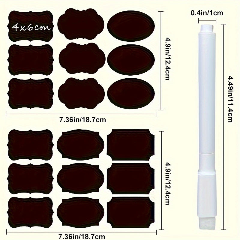 Essential Kitchen Organization: Set of 36 Reusable Food Storage Labels with Waterproof Pen - Self-Adhesive Blackboard Stickers for Spices and Cheese