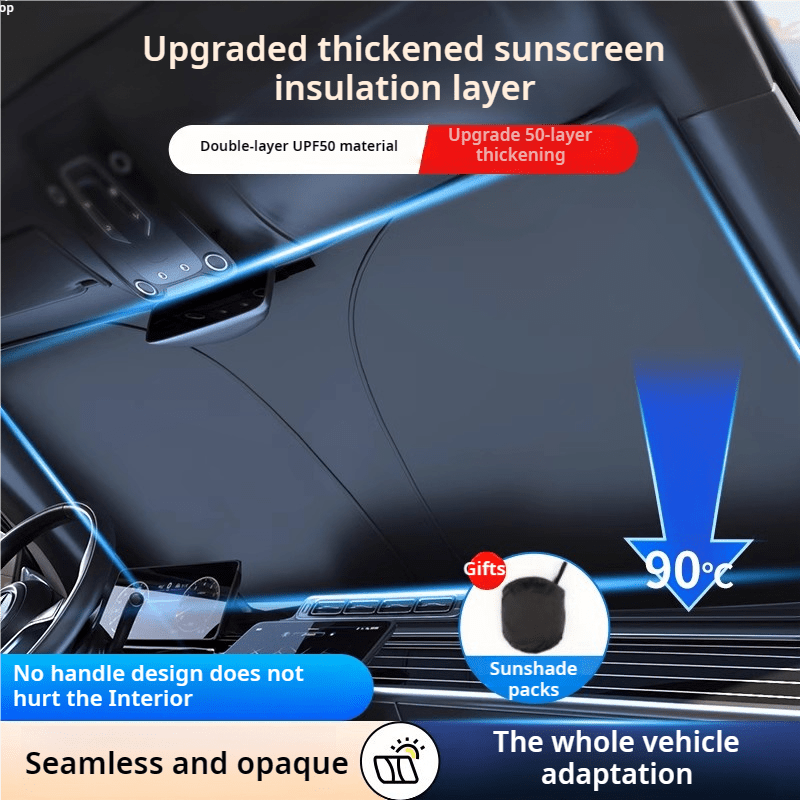 Portable car sunshade for front windshield.