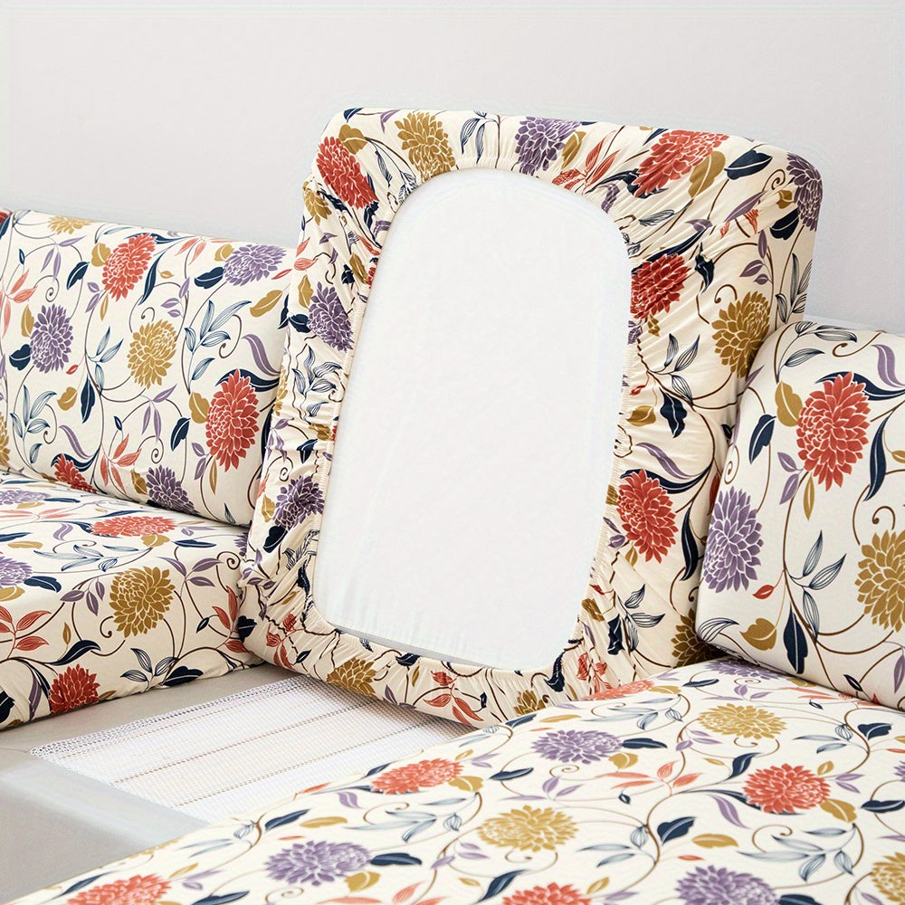 Waterproof flower printed sofa slipcover for furniture protection in various settings.