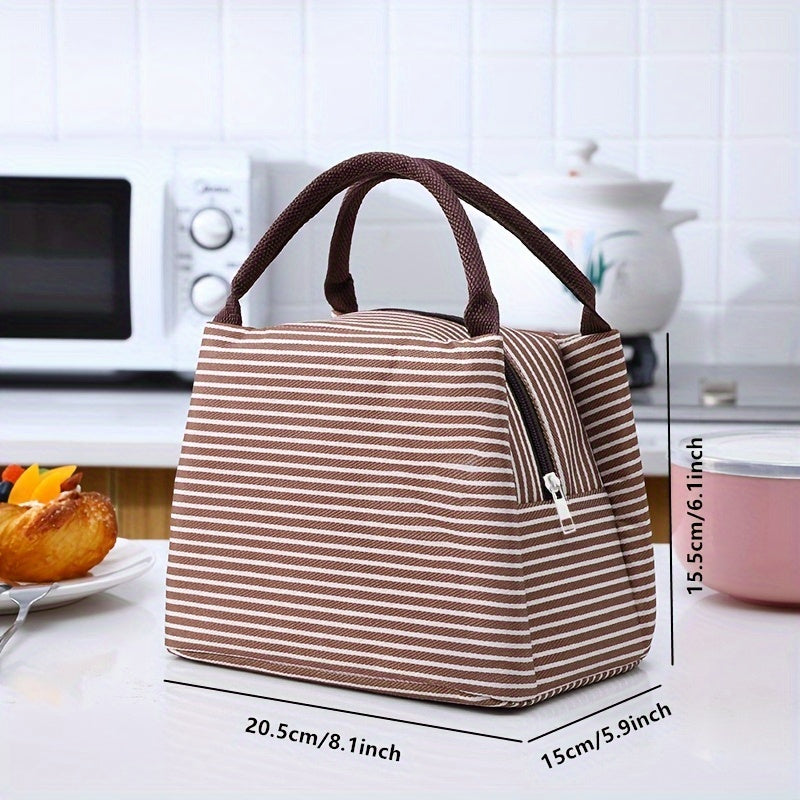 Portable Insulated Lunch Box Bag with Aluminum Foil Lining and Striped Design - Leak Proof and Reusable Bento Bag for Outdoor Picnics - Keeps Food Fresh and Warm - Convenient for Travel and Storage in the Kitchen