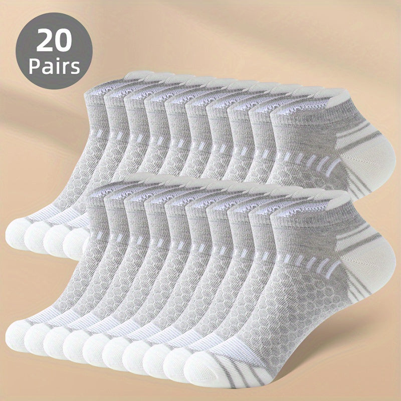 20 pairs of men's low cut ankle socks, anti-odor, and sweat-absorbing, suitable for all seasons.