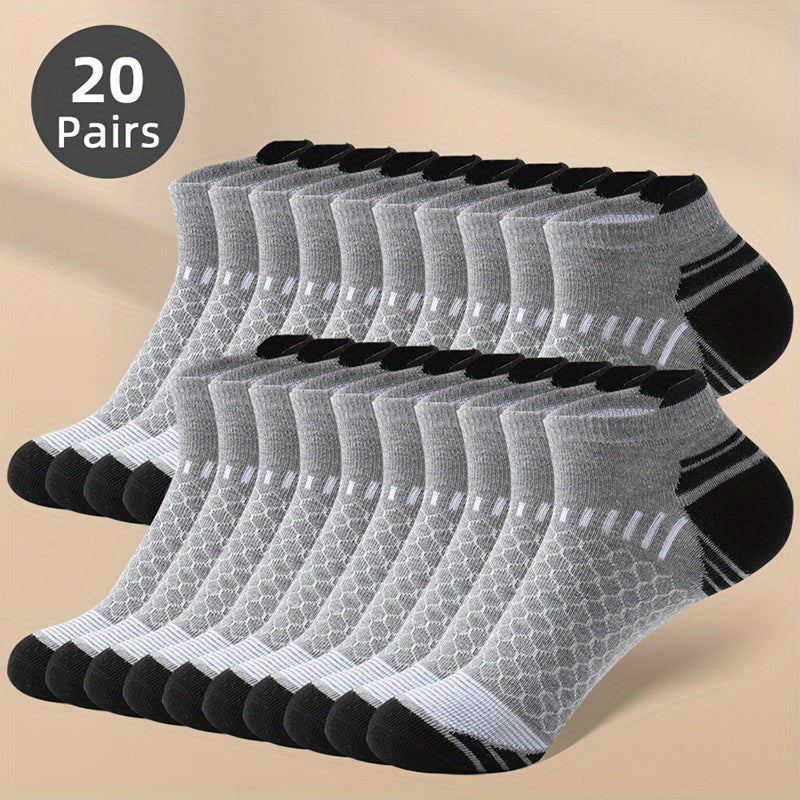 20 pairs of men's low cut ankle socks, anti-odor, and sweat-absorbing, suitable for all seasons.